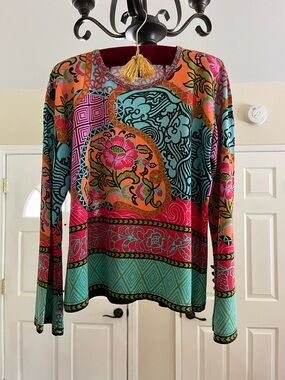 Lynn Ritchie Silk Blend Patchwork Floral Top Size Large